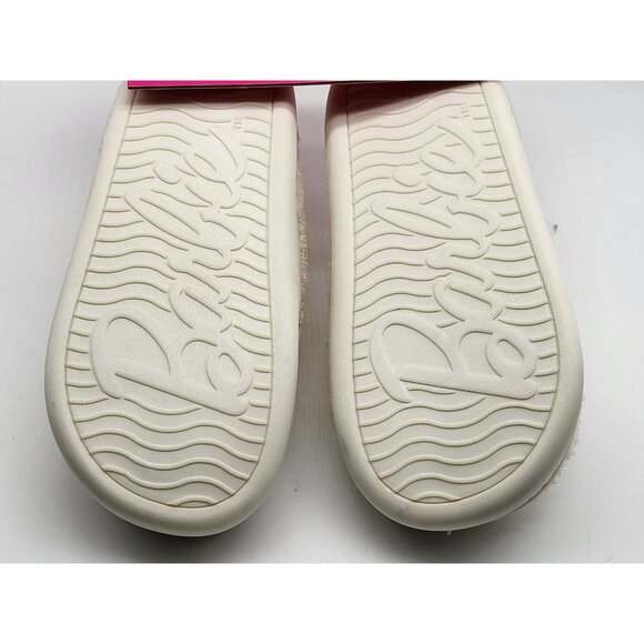 Barbie Womens White Plush Round Toe Casual Cozy Fuzzy Slip On Slippers Size M - Picture 4 of 5
